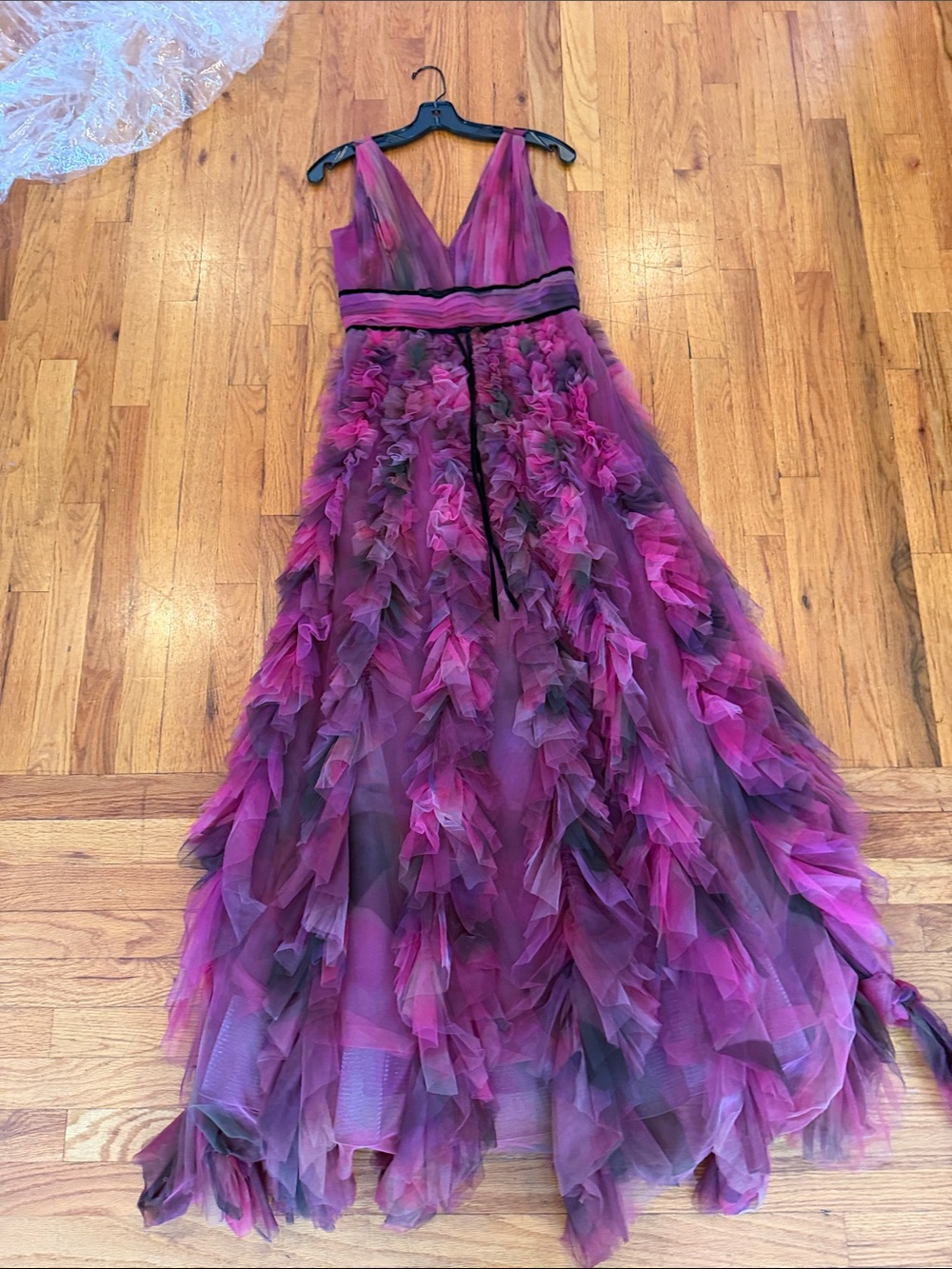 Marchesa Fuchsia and Purple Ruffle Tulle Gown